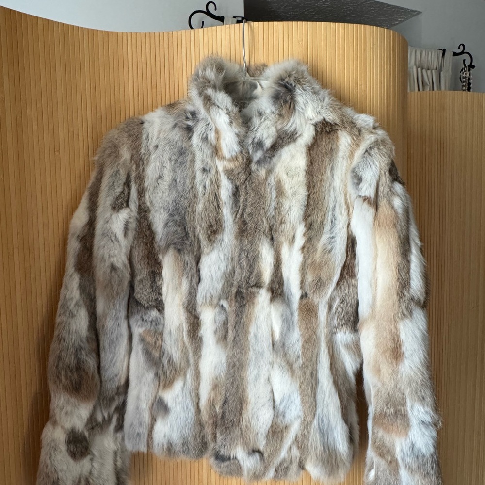 Guess Jacket vintage Rabbit Fur. Excellent cond, Cream, Brown Small 2-4